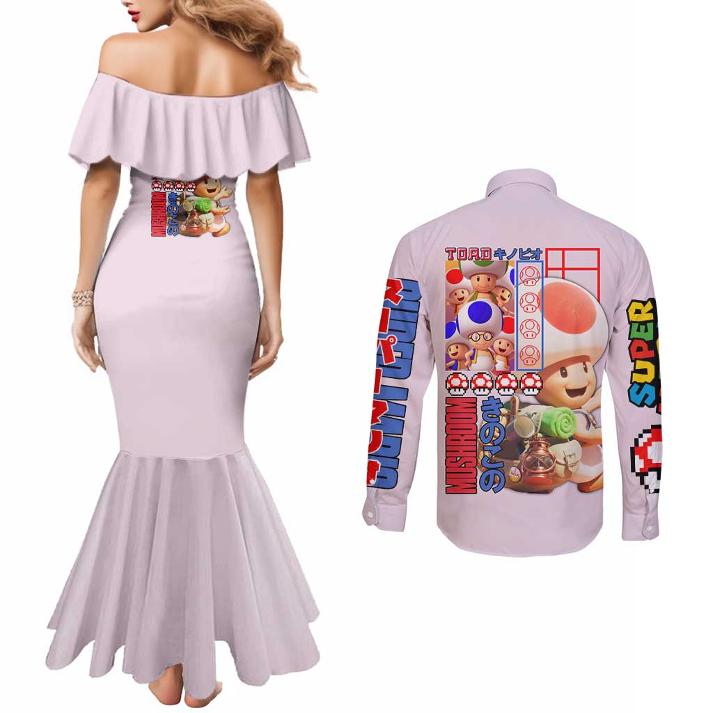 Toad Mario Bros Couples Matching Mermaid Dress and Long Sleeve Button Shirt Japan Anime Style - The Mazicc