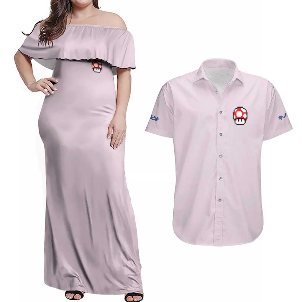 Toad Mario Bros Couples Matching Off Shoulder Maxi Dress and Hawaiian Shirt Japan Anime Style - The Mazicc