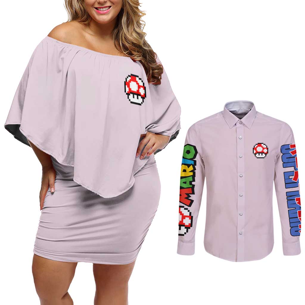 Toad Mario Bros Couples Matching Off Shoulder Short Dress and Long Sleeve Button Shirt Japan Anime Style - The Mazicc