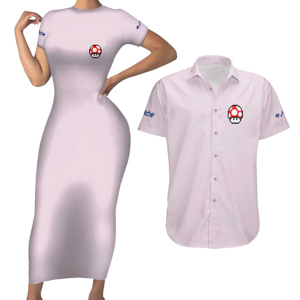 Toad Mario Bros Couples Matching Short Sleeve Bodycon Dress and Hawaiian Shirt Japan Anime Style - The Mazicc