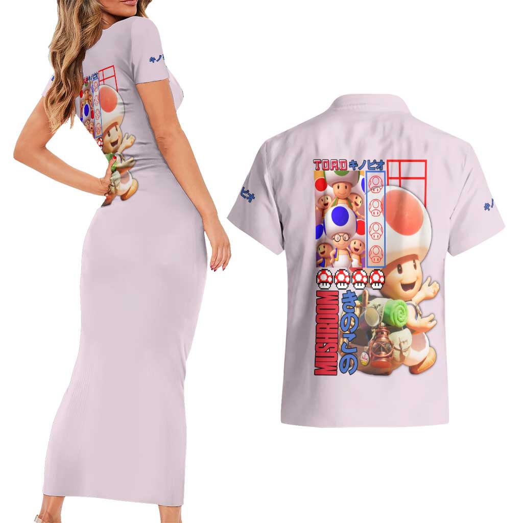 Toad Mario Bros Couples Matching Short Sleeve Bodycon Dress and Hawaiian Shirt Japan Anime Style - The Mazicc