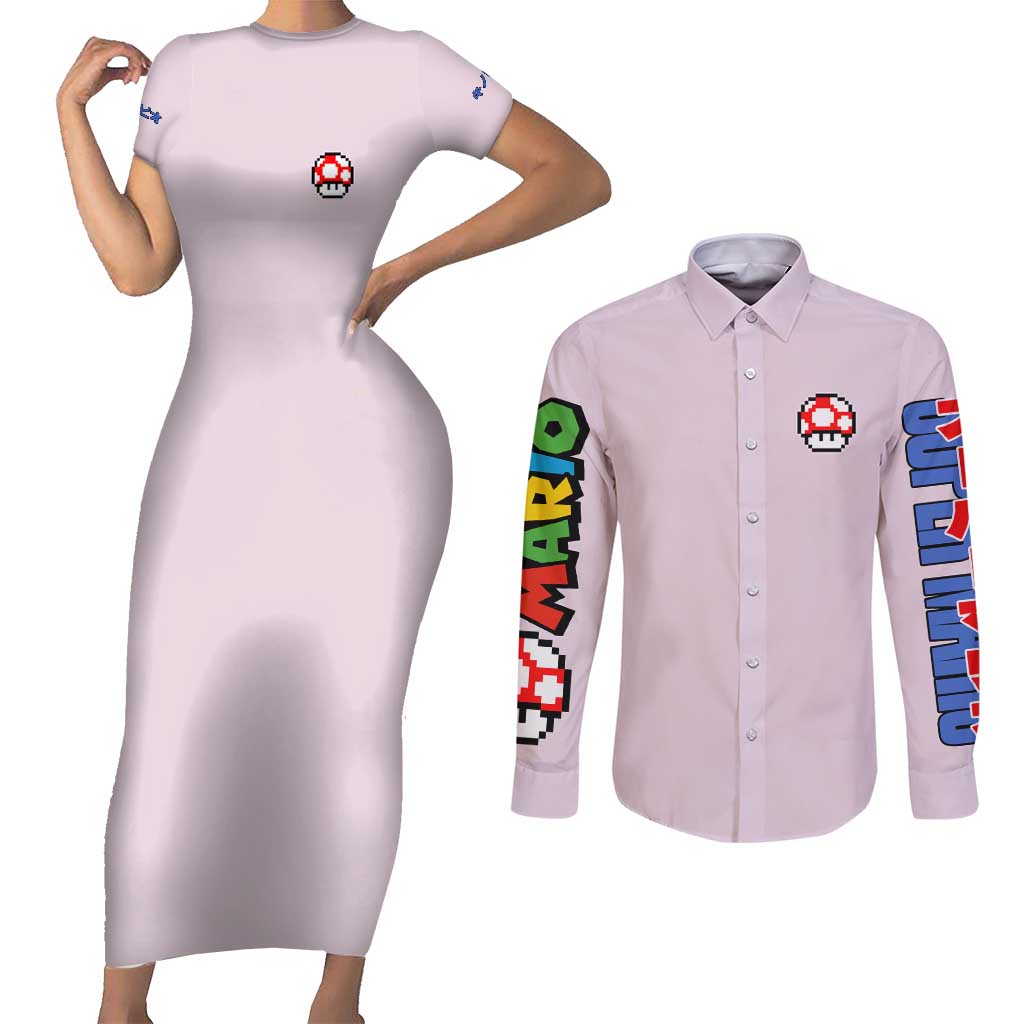 Toad Mario Bros Couples Matching Short Sleeve Bodycon Dress and Long Sleeve Button Shirt Japan Anime Style - The Mazicc