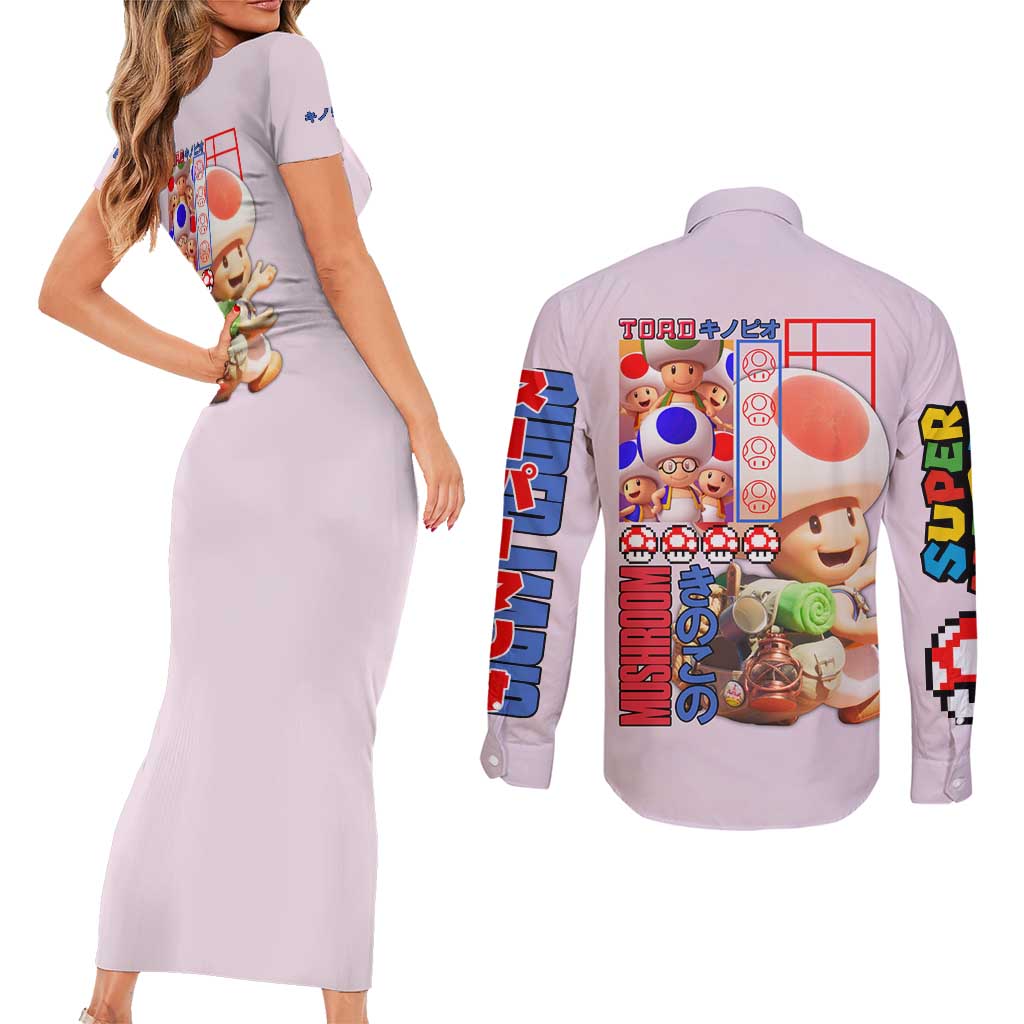Toad Mario Bros Couples Matching Short Sleeve Bodycon Dress and Long Sleeve Button Shirt Japan Anime Style - The Mazicc