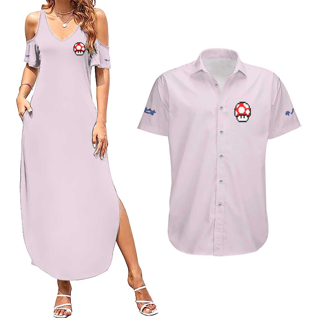 Toad Mario Bros Couples Matching Summer Maxi Dress and Hawaiian Shirt Japan Anime Style - The Mazicc