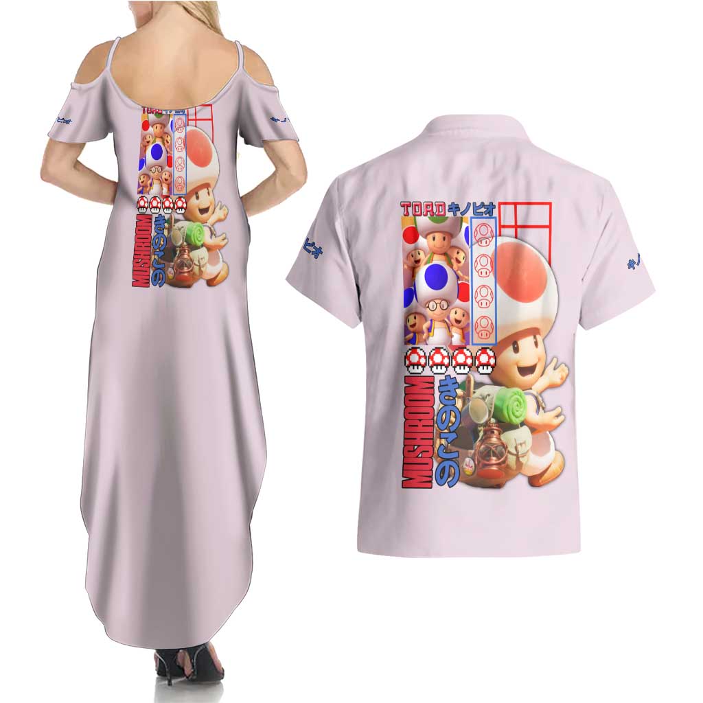Toad Mario Bros Couples Matching Summer Maxi Dress and Hawaiian Shirt Japan Anime Style - The Mazicc