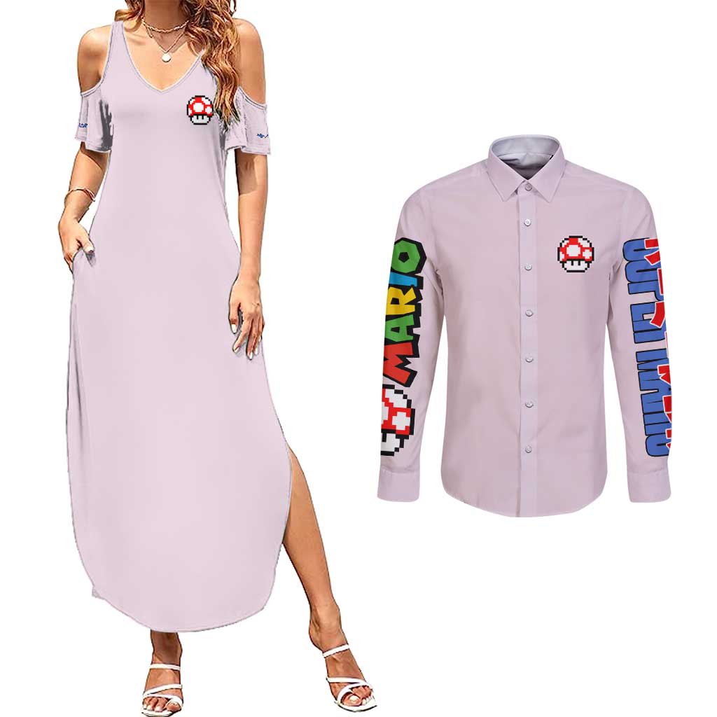 Toad Mario Bros Couples Matching Summer Maxi Dress and Long Sleeve Button Shirt Japan Anime Style - The Mazicc