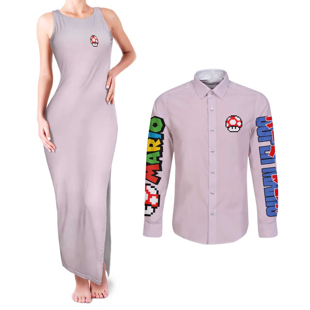 Toad Mario Bros Couples Matching Tank Maxi Dress and Long Sleeve Button Shirt Japan Anime Style - The Mazicc