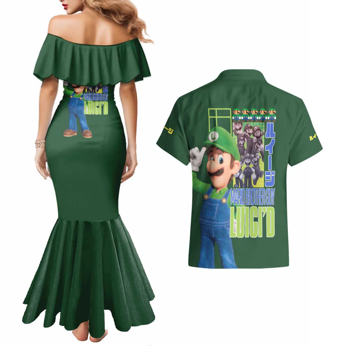 Luigi Mario Bros Couples Matching Mermaid Dress and Hawaiian Shirt Japan Anime Style - The Mazicc