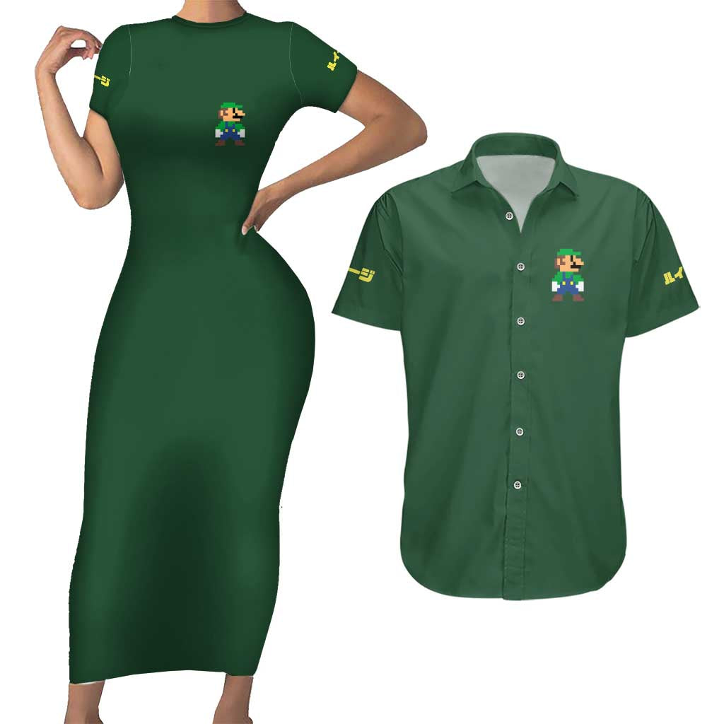 Luigi Mario Bros Couples Matching Short Sleeve Bodycon Dress and Hawaiian Shirt Japan Anime Style - The Mazicc
