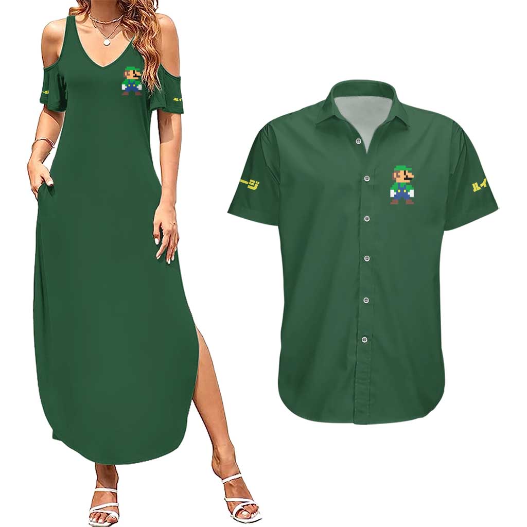 Luigi Mario Bros Couples Matching Summer Maxi Dress and Hawaiian Shirt Japan Anime Style - The Mazicc