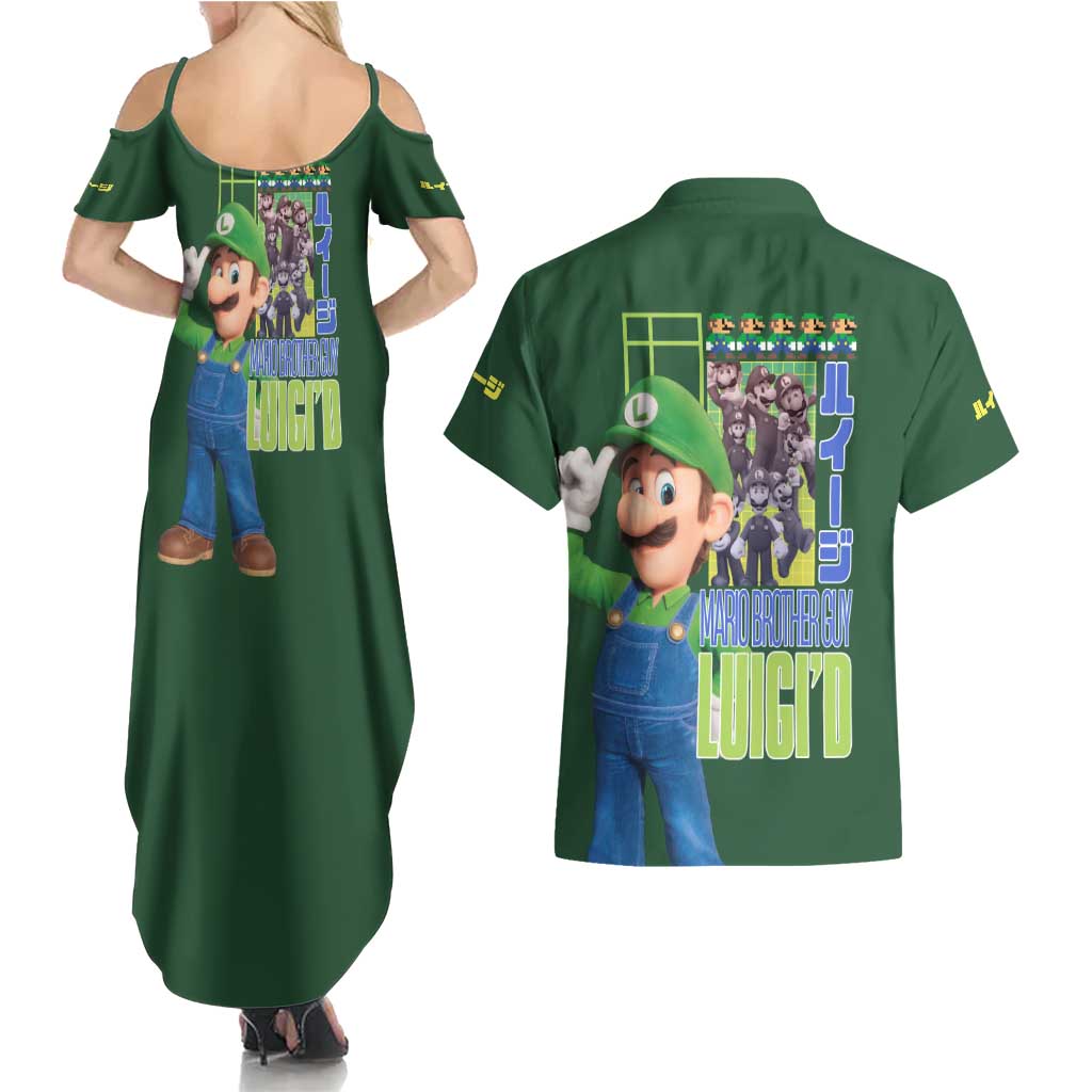 Luigi Mario Bros Couples Matching Summer Maxi Dress and Hawaiian Shirt Japan Anime Style - The Mazicc