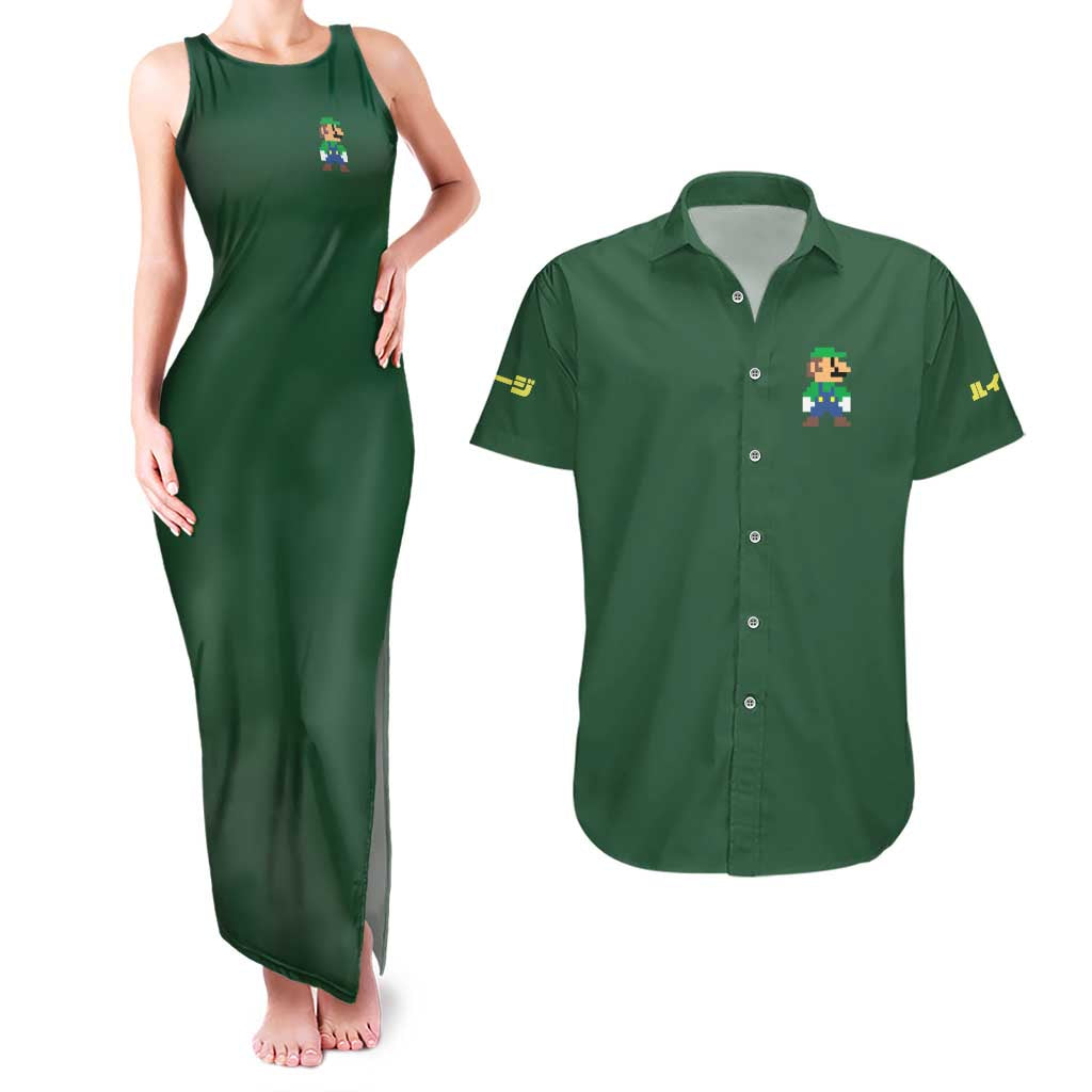Luigi Mario Bros Couples Matching Tank Maxi Dress and Hawaiian Shirt Japan Anime Style - The Mazicc
