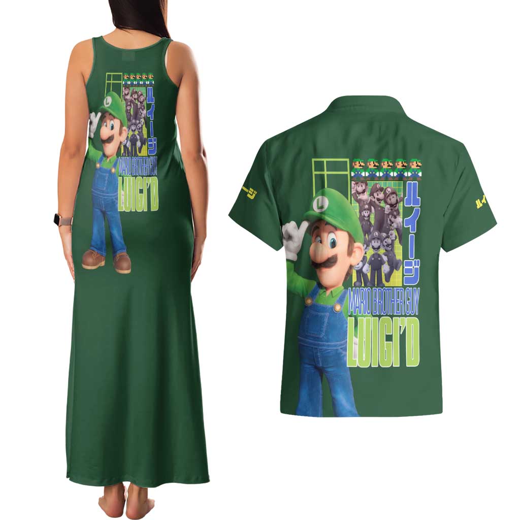 Luigi Mario Bros Couples Matching Tank Maxi Dress and Hawaiian Shirt Japan Anime Style - The Mazicc