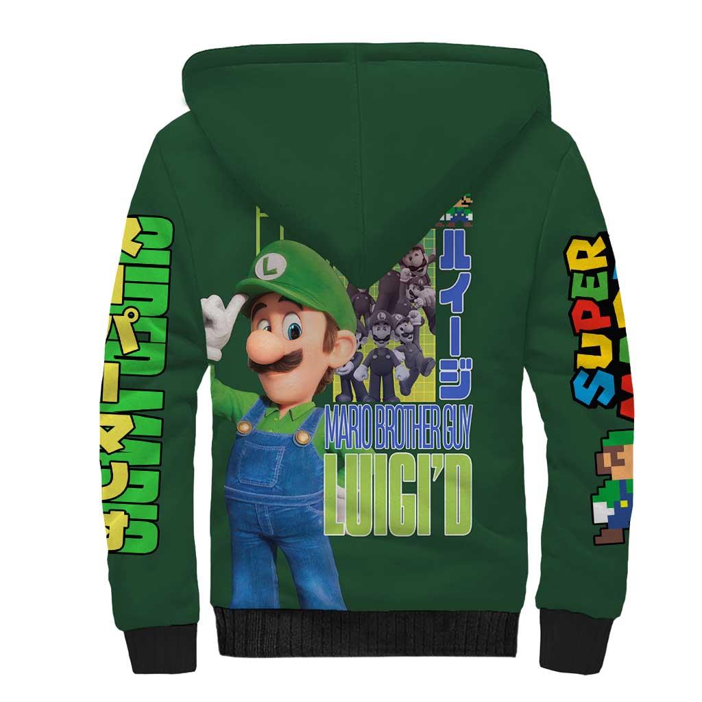 Luigi Mario Bros Sherpa Hoodie Japan Anime Style - The Mazicc