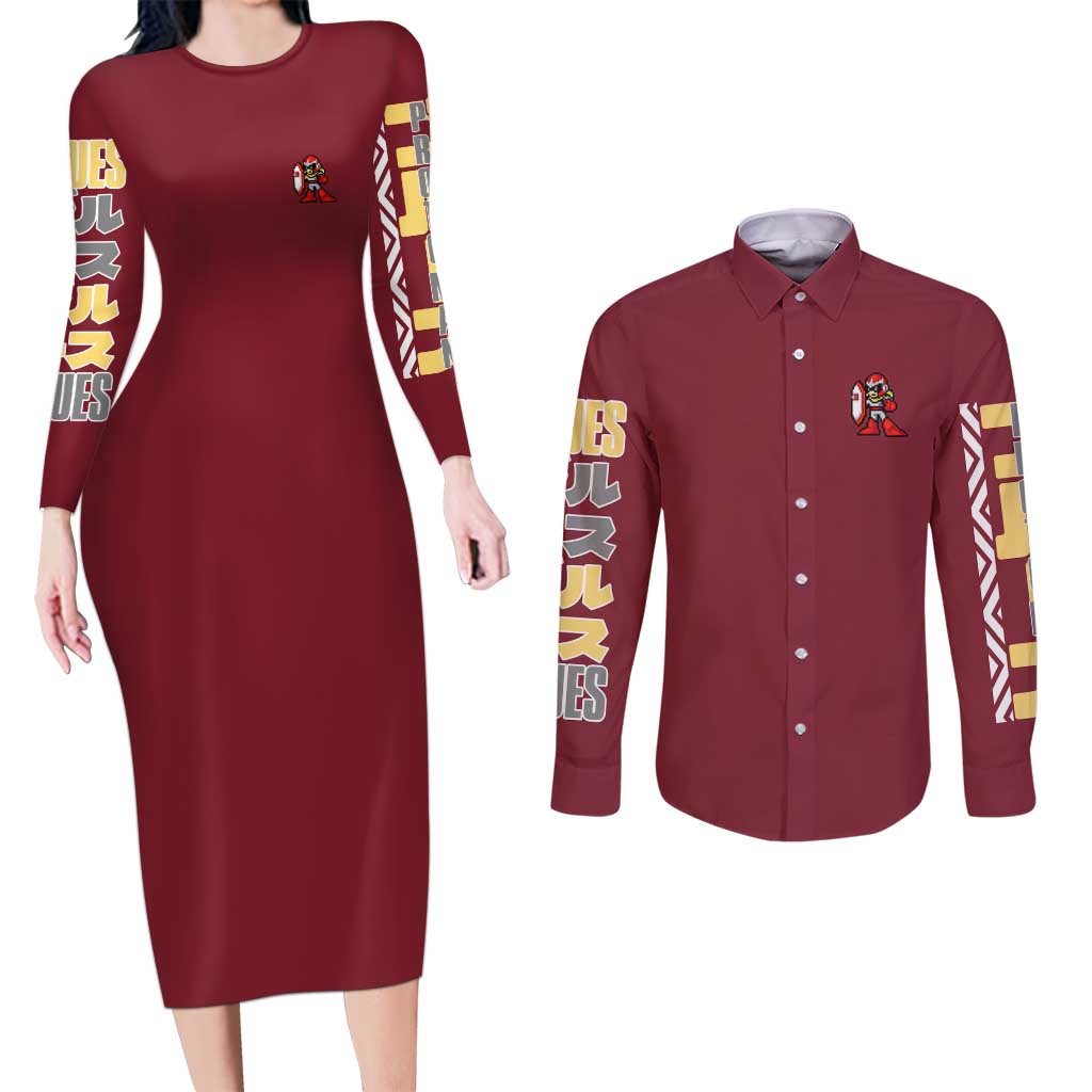 Proto Man Mega Man Couples Matching Long Sleeve Bodycon Dress and Long Sleeve Button Shirt Japan Anime Style - The Mazicc
