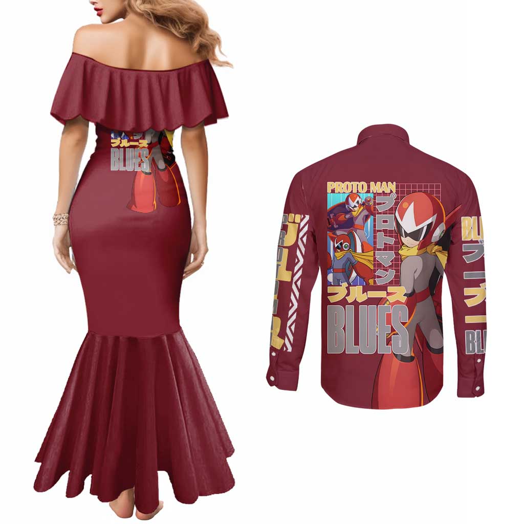 Proto Man Mega Man Couples Matching Mermaid Dress and Long Sleeve Button Shirt Japan Anime Style - The Mazicc