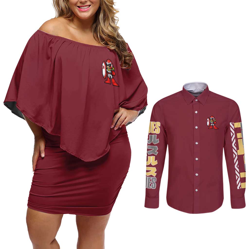 Proto Man Mega Man Couples Matching Off Shoulder Short Dress and Long Sleeve Button Shirt Japan Anime Style - The Mazicc