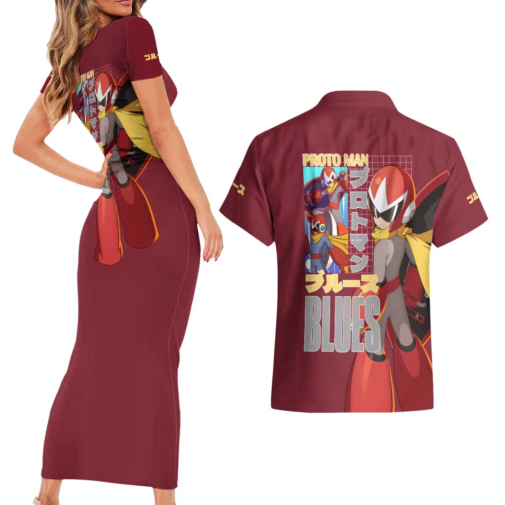 Proto Man Mega Man Couples Matching Short Sleeve Bodycon Dress and Hawaiian Shirt Japan Anime Style - The Mazicc