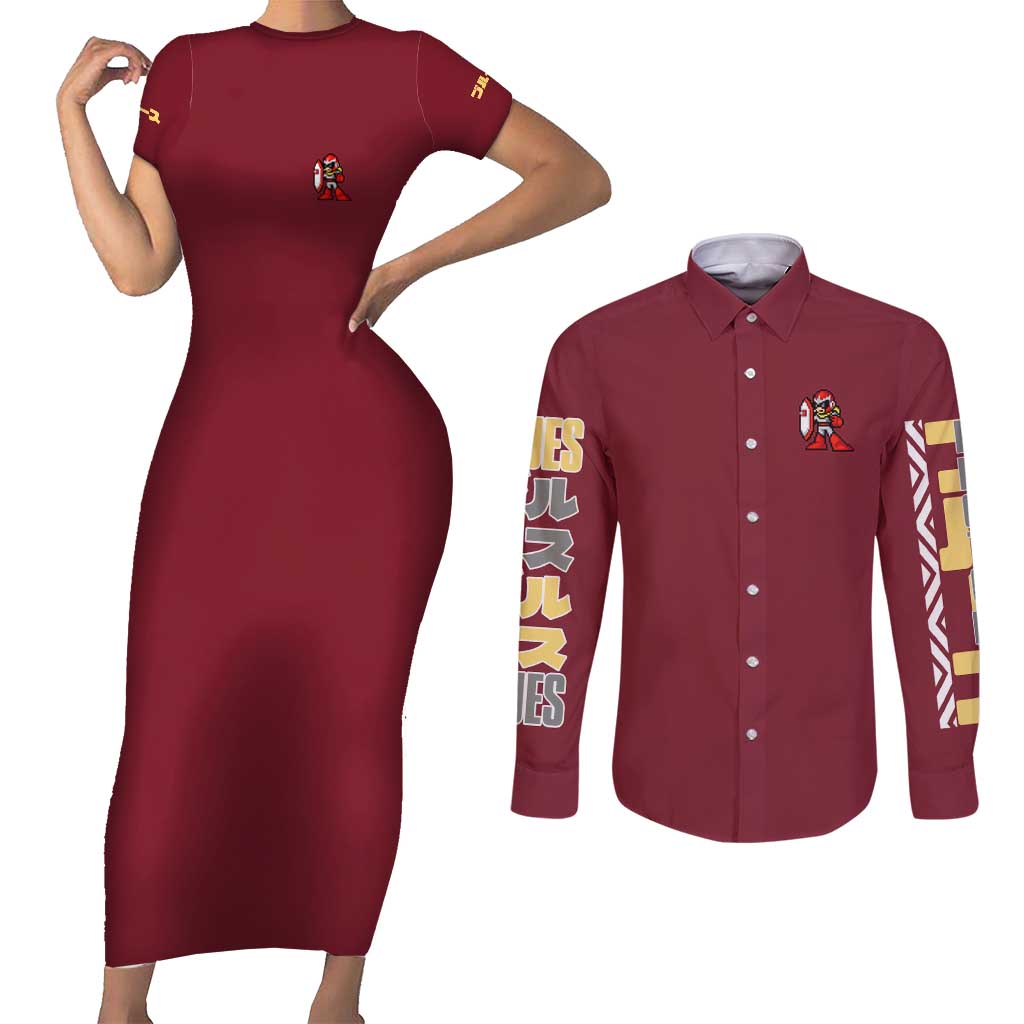 Proto Man Mega Man Couples Matching Short Sleeve Bodycon Dress and Long Sleeve Button Shirt Japan Anime Style - The Mazicc