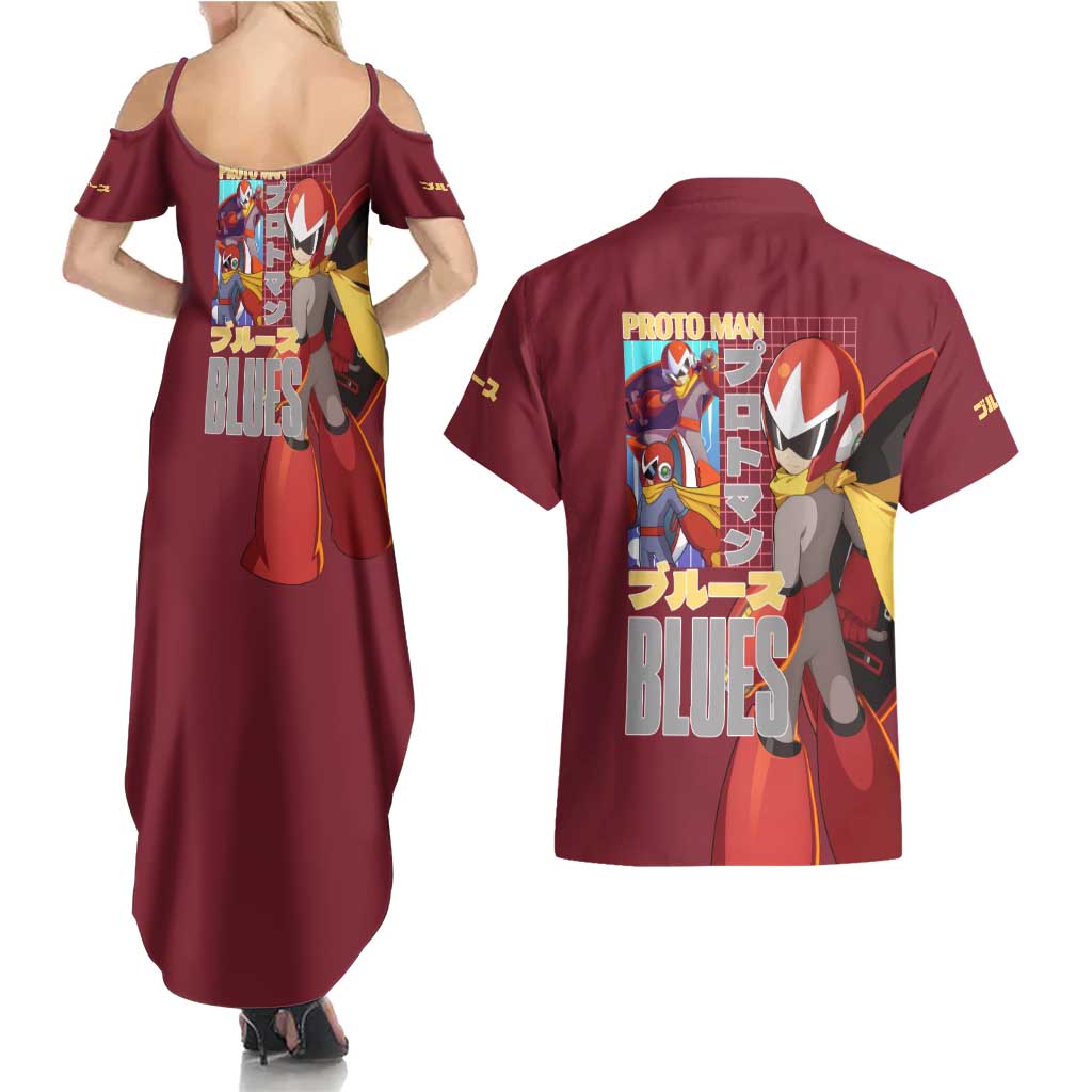 Proto Man Mega Man Couples Matching Summer Maxi Dress and Hawaiian Shirt Japan Anime Style - The Mazicc