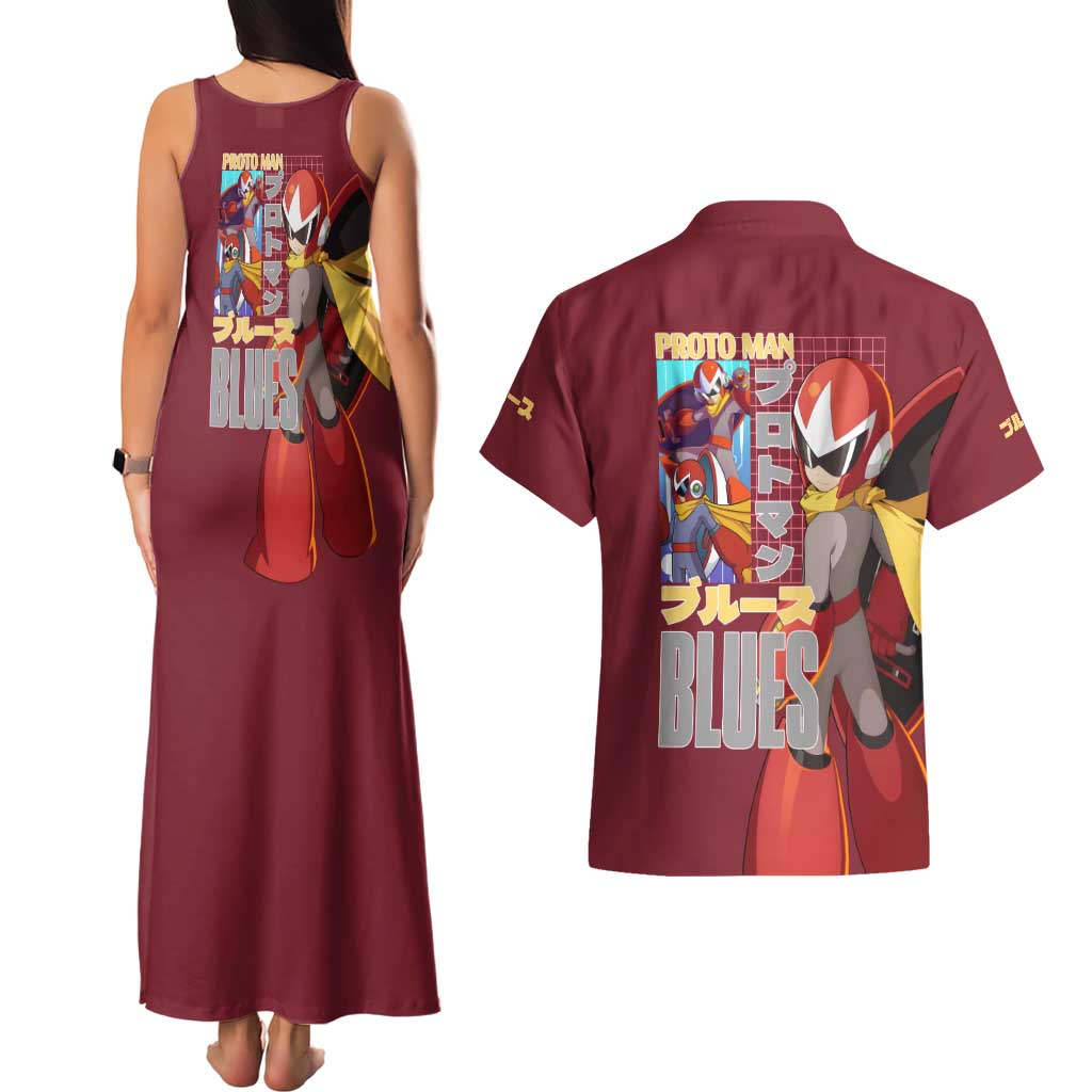 Proto Man Mega Man Couples Matching Tank Maxi Dress and Hawaiian Shirt Japan Anime Style - The Mazicc