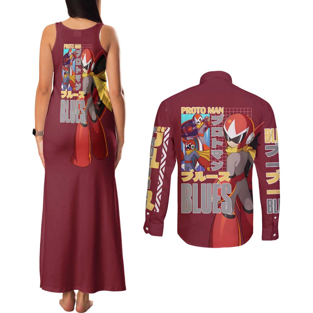 Proto Man Mega Man Couples Matching Tank Maxi Dress and Long Sleeve Button Shirt Japan Anime Style - The Mazicc
