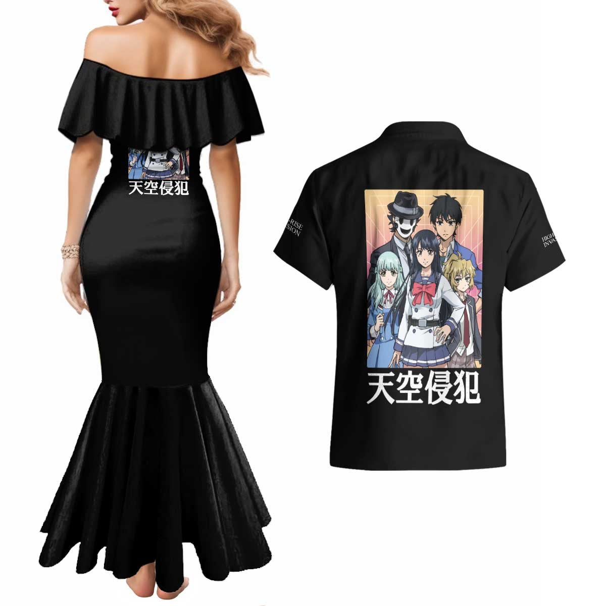High-Rise Invasion Couples Matching Mermaid Dress and Hawaiian Shirt Japan Anime Style - The Mazicc