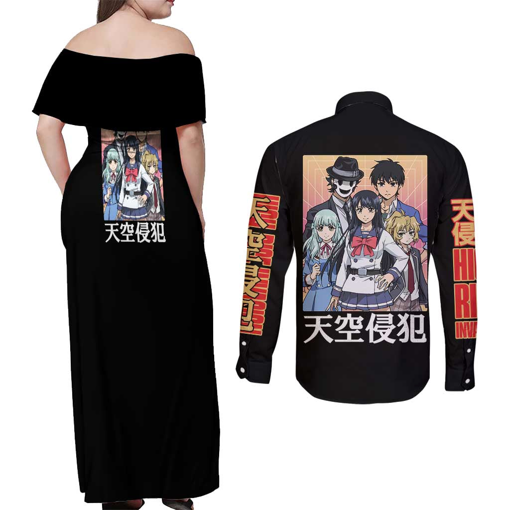 High-Rise Invasion Couples Matching Off Shoulder Maxi Dress and Long Sleeve Button Shirt Japan Anime Style - The Mazicc
