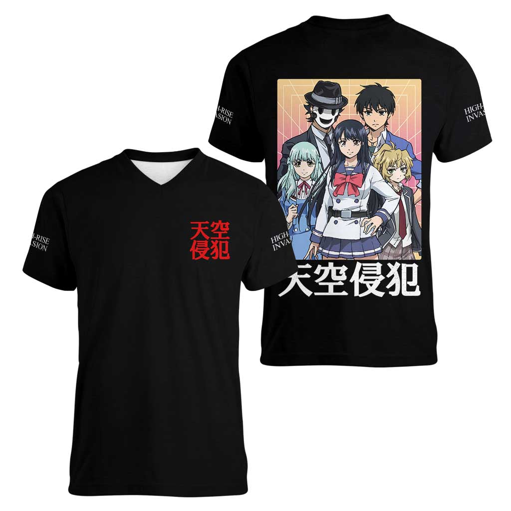 High-Rise Invasion Women V-Neck T-Shirt Japan Anime Style - The Mazicc