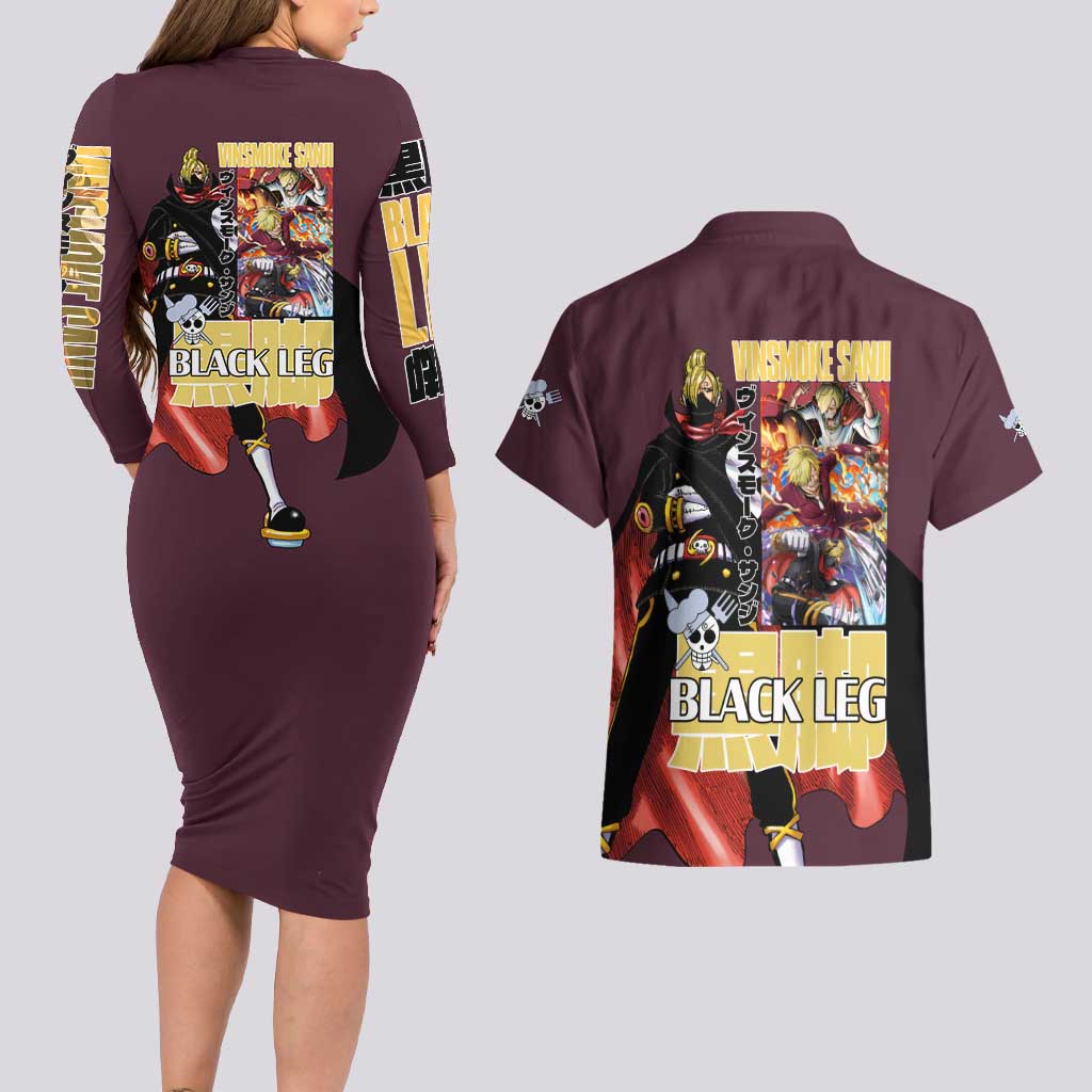 Vinsmoke Sanji V2 One Piece Couples Matching Long Sleeve Bodycon Dress and Hawaiian Shirt Japan Anime Style - The Mazicc
