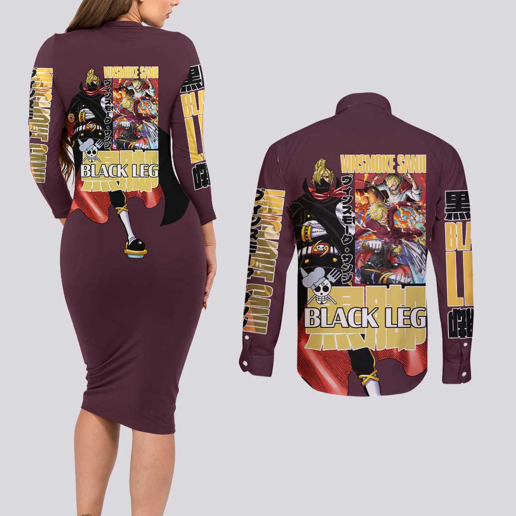 Vinsmoke Sanji V2 One Piece Couples Matching Long Sleeve Bodycon Dress and Long Sleeve Button Shirt Japan Anime Style - The Mazicc