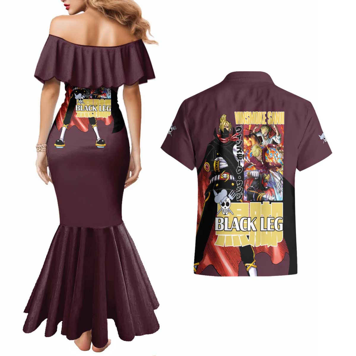 Vinsmoke Sanji V2 One Piece Couples Matching Mermaid Dress and Hawaiian Shirt Japan Anime Style - The Mazicc