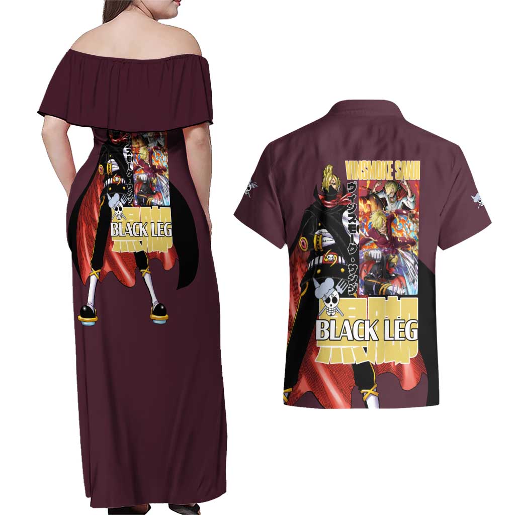 Vinsmoke Sanji V2 One Piece Couples Matching Off Shoulder Maxi Dress and Hawaiian Shirt Japan Anime Style - The Mazicc