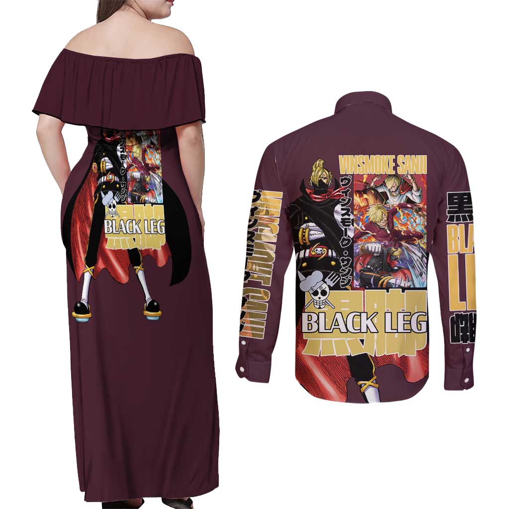 Vinsmoke Sanji V2 One Piece Couples Matching Off Shoulder Maxi Dress and Long Sleeve Button Shirt Japan Anime Style - The Mazicc