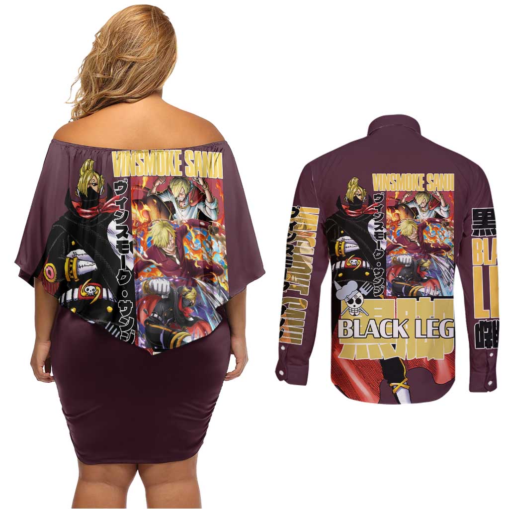 Vinsmoke Sanji V2 One Piece Couples Matching Off Shoulder Short Dress and Long Sleeve Button Shirt Japan Anime Style - The Mazicc