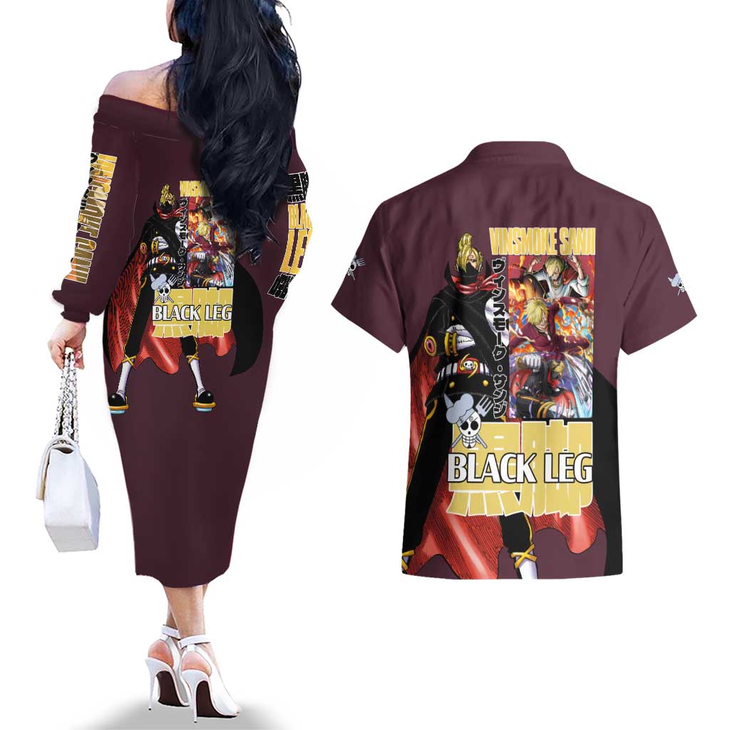 Vinsmoke Sanji V2 One Piece Couples Matching Off The Shoulder Long Sleeve Dress and Hawaiian Shirt Japan Anime Style - The Mazicc