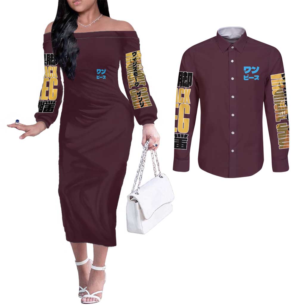 Vinsmoke Sanji V2 One Piece Couples Matching Off The Shoulder Long Sleeve Dress and Long Sleeve Button Shirt Japan Anime Style - The Mazicc