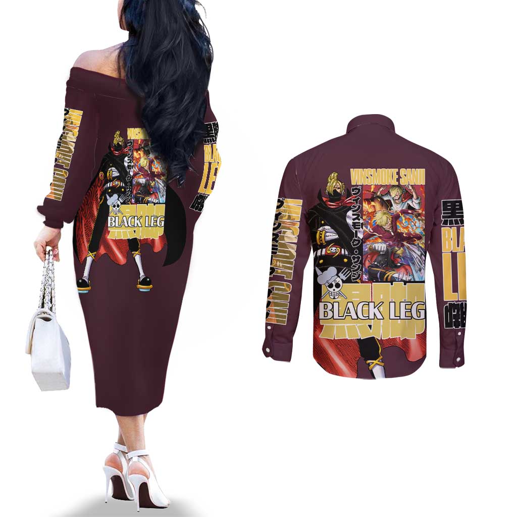Vinsmoke Sanji V2 One Piece Couples Matching Off The Shoulder Long Sleeve Dress and Long Sleeve Button Shirt Japan Anime Style - The Mazicc