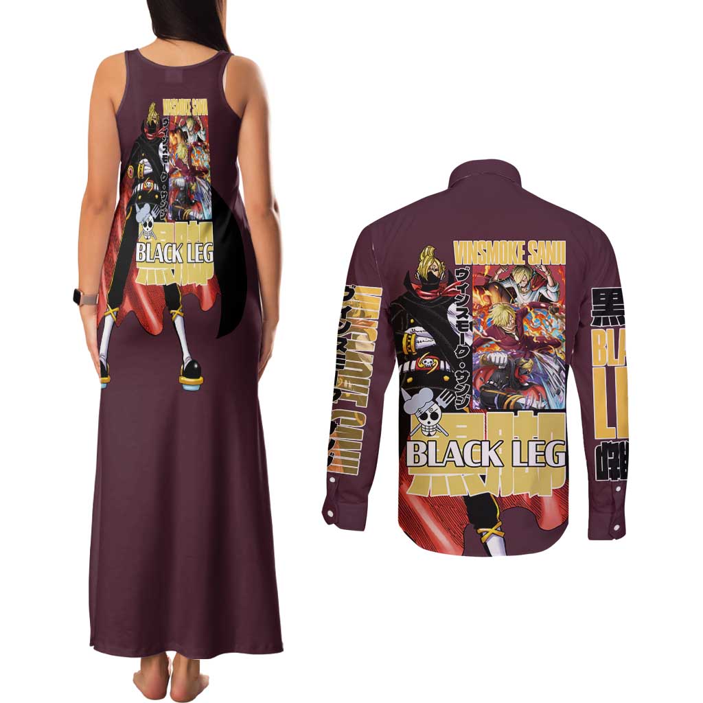Vinsmoke Sanji V2 One Piece Couples Matching Tank Maxi Dress and Long Sleeve Button Shirt Japan Anime Style - The Mazicc