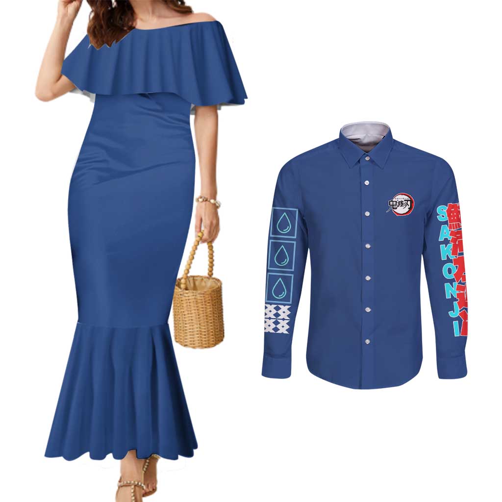 Sakonji Urokodaki V2 Demon Slayer Couples Matching Mermaid Dress and Long Sleeve Button Shirt Japan Anime Style - The Mazicc
