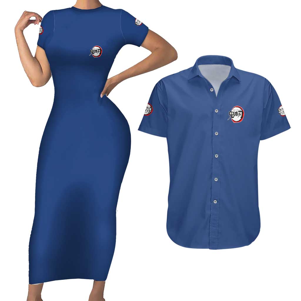Sakonji Urokodaki V2 Demon Slayer Couples Matching Short Sleeve Bodycon Dress and Hawaiian Shirt Japan Anime Style - The Mazicc