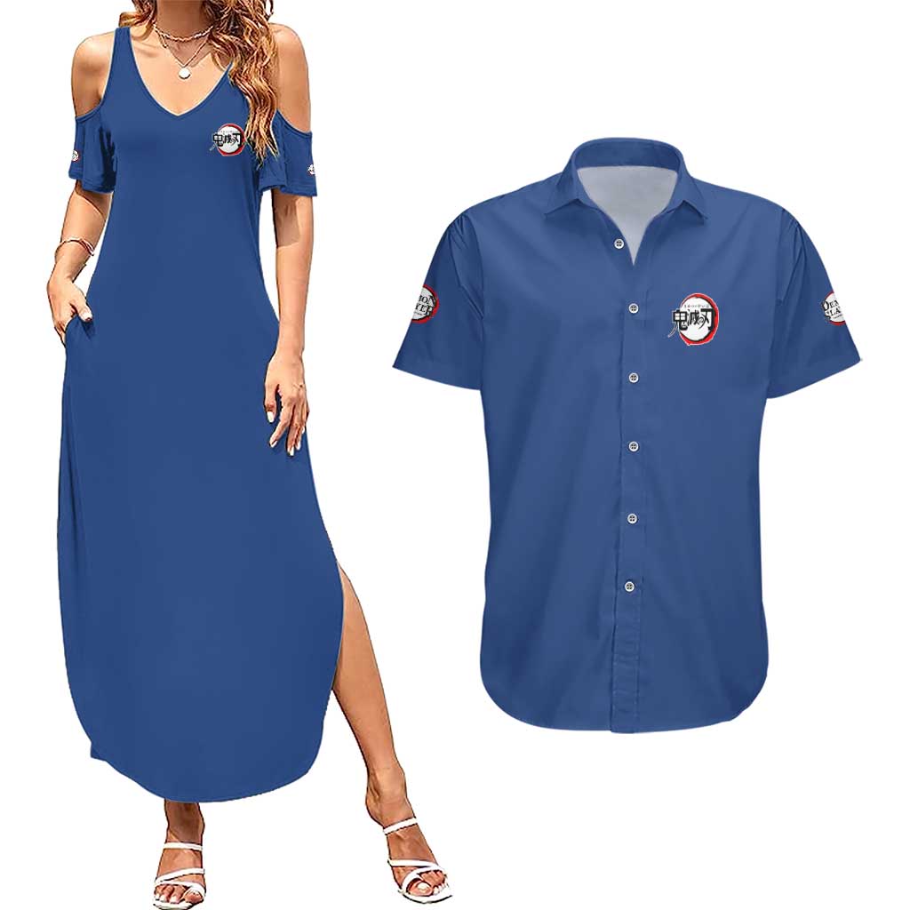 Sakonji Urokodaki V2 Demon Slayer Couples Matching Summer Maxi Dress and Hawaiian Shirt Japan Anime Style - The Mazicc