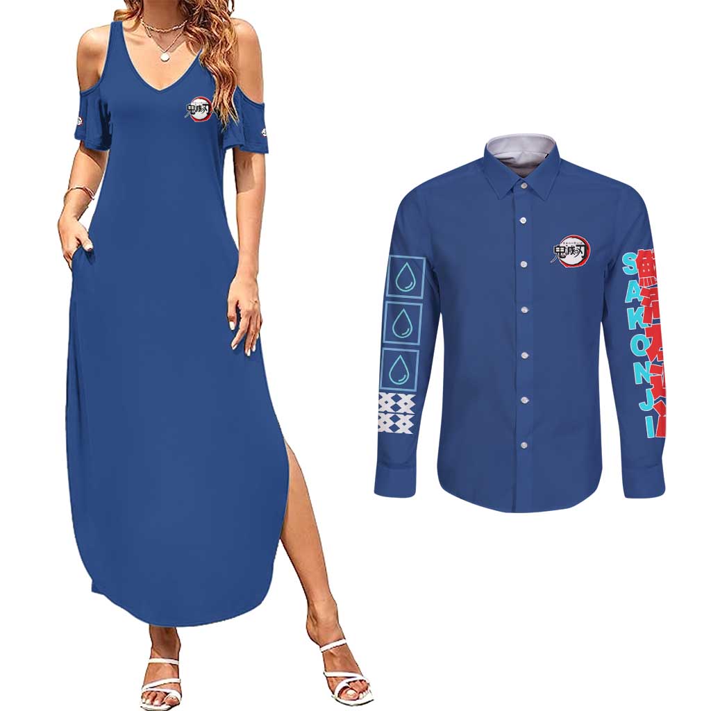 Sakonji Urokodaki V2 Demon Slayer Couples Matching Summer Maxi Dress and Long Sleeve Button Shirt Japan Anime Style - The Mazicc
