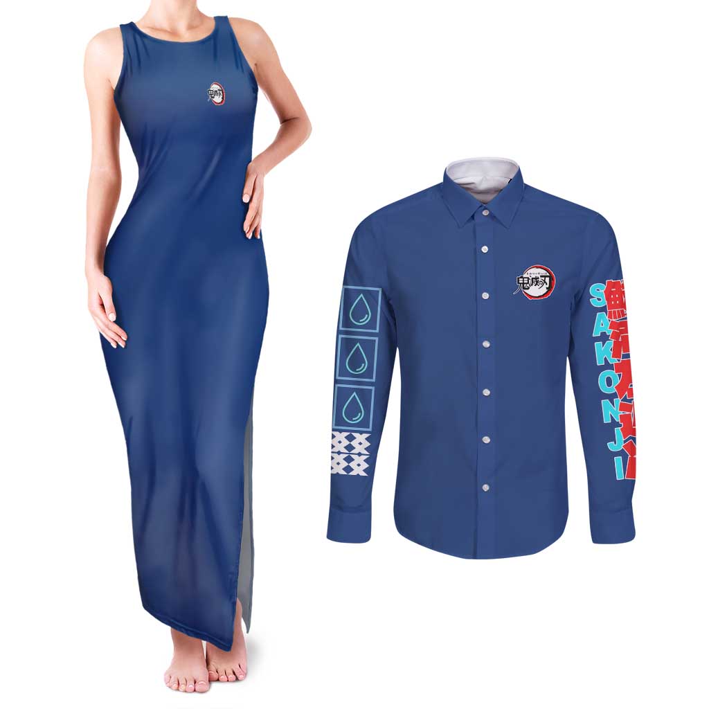 Sakonji Urokodaki V2 Demon Slayer Couples Matching Tank Maxi Dress and Long Sleeve Button Shirt Japan Anime Style - The Mazicc