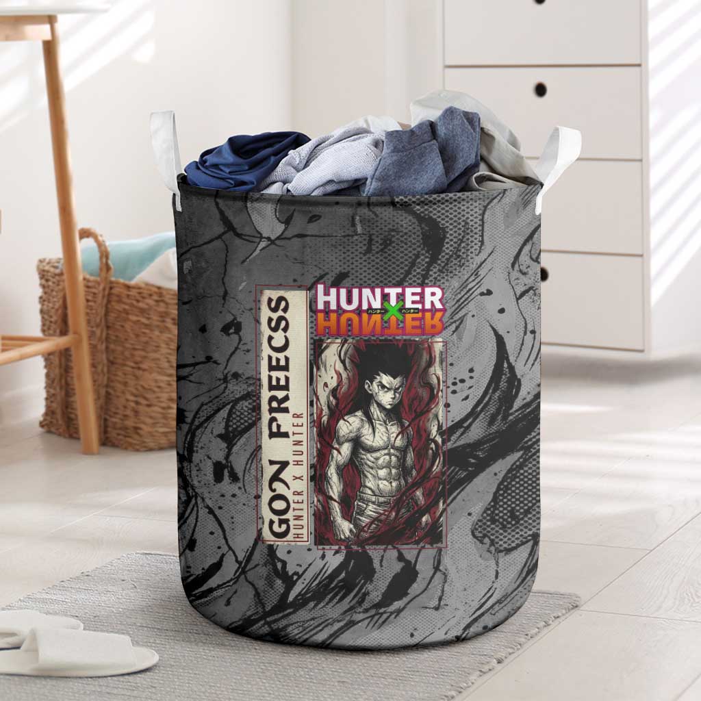 Gon Freecss Hunter x Hunter Dark Grunge Design Laundry Basket with Transformation Artwork and Anime Graphic Elements - The Mazicc