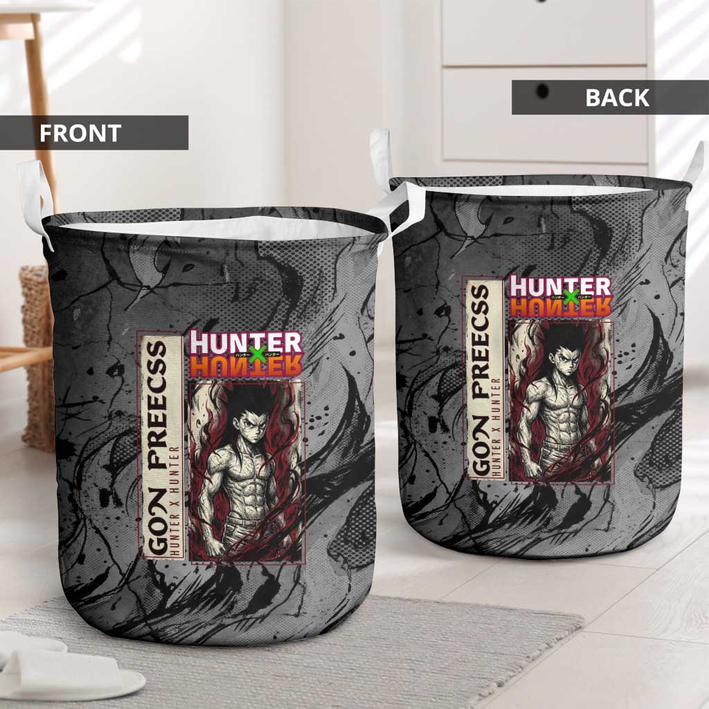 Gon Freecss Hunter x Hunter Dark Grunge Design Laundry Basket with Transformation Artwork and Anime Graphic Elements - The Mazicc