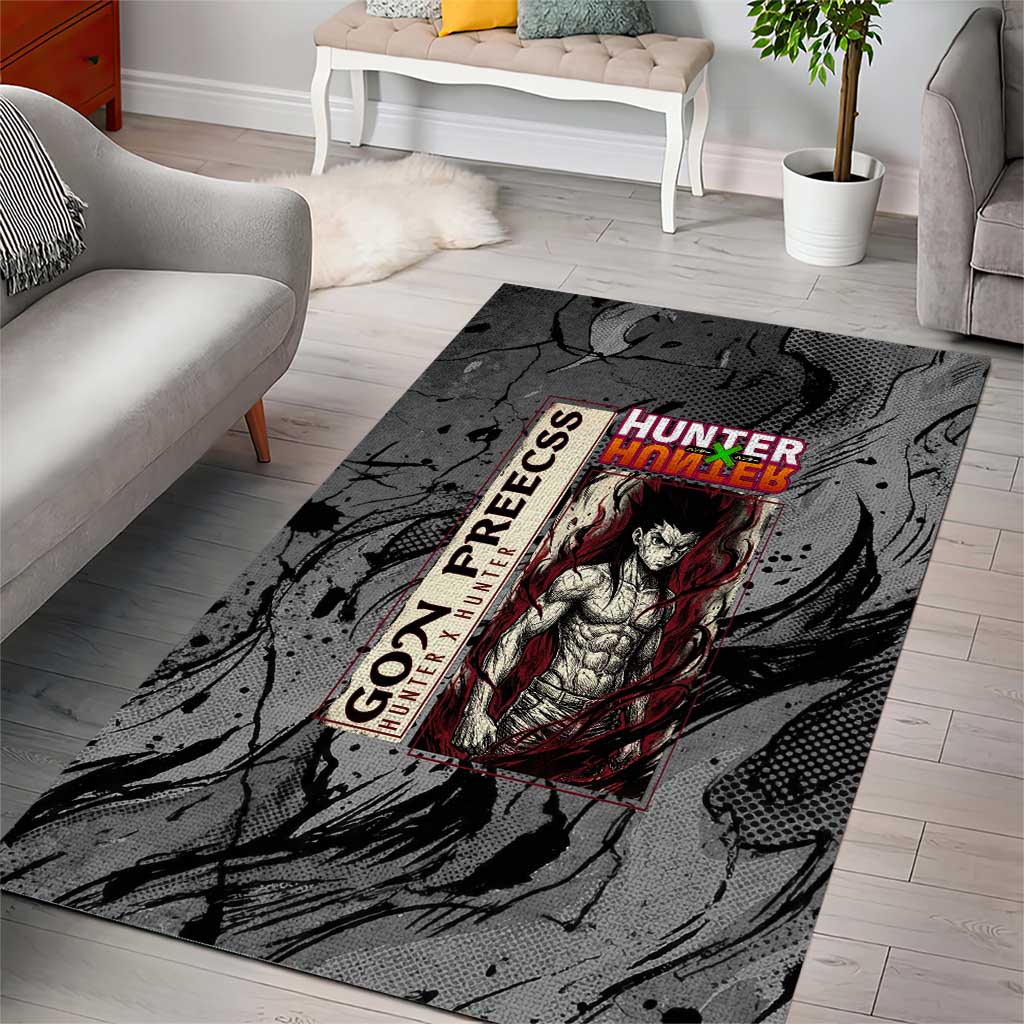 Gon Freecss Hunter x Hunter Dark Grunge Design Area Rug with Transformation Artwork and Anime Graphic Elements - The Mazicc