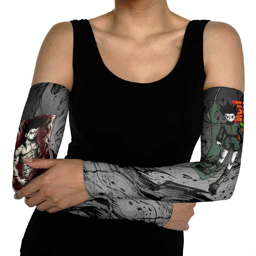 Gon Freecss Hunter x Hunter Dark Grunge Design Arm Sleeves with Transformation Artwork and Anime Graphic Elements - The Mazicc