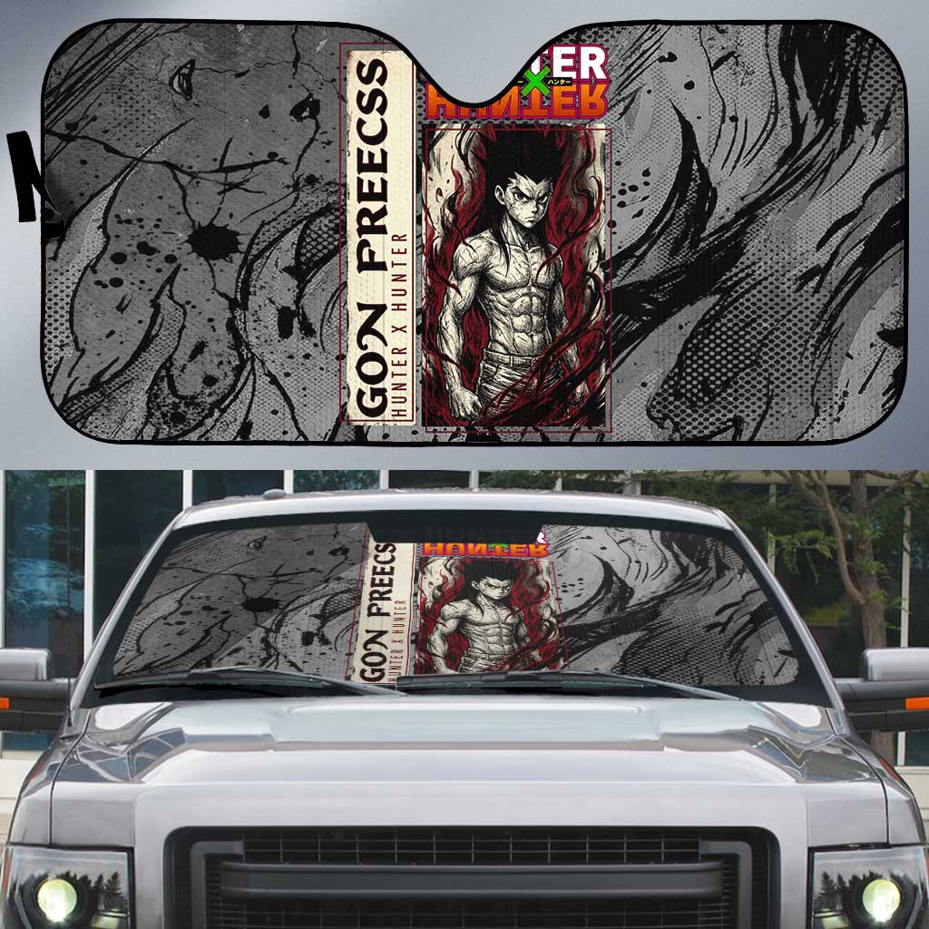 Gon Freecss Hunter x Hunter Dark Grunge Design Auto Sun Shade with Transformation Artwork and Anime Graphic Elements - The Mazicc