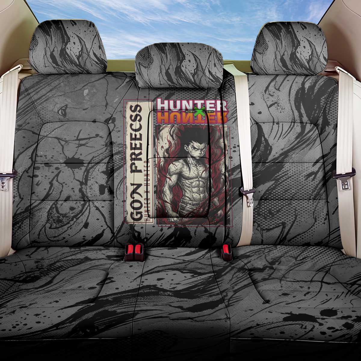 Gon Freecss Hunter x Hunter Dark Grunge Design Back Car Seat Cover with Transformation Artwork and Anime Graphic Elements - The Mazicc